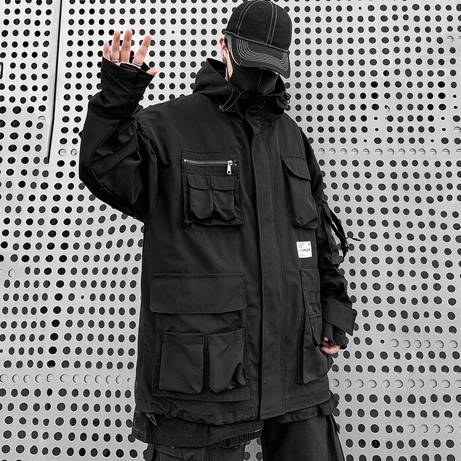 XYXIONGMAO Gotiska kläder taktisk techwear dragkedja jacka vindjacka huva streetwear jackor för män