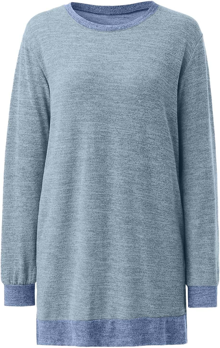HUIFUAO T-shirt för kvinnor långärmad rund hals färgblock delad topp lös pullover topp skjorta kvinnor svart plus size t-shirt