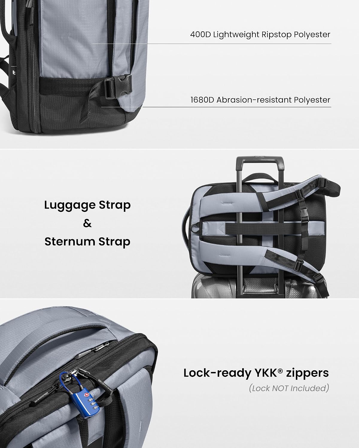 tomtoc 40L Reseryggsäck, TSA-vänlig handbagage-ryggsäck Reseryggsäck för 15,6-17 tums bärbar dator, flyggodkänd ombordstigning Vattenavvisande kabinryggsäck för resor Weekender Trip