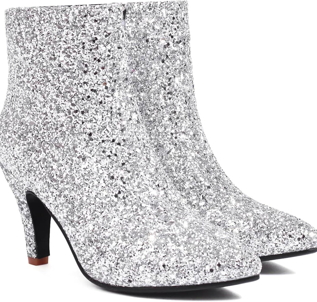 dam stilett höga klackar ankelstövlar med glitter spets ankelstövlar vinterstövlar