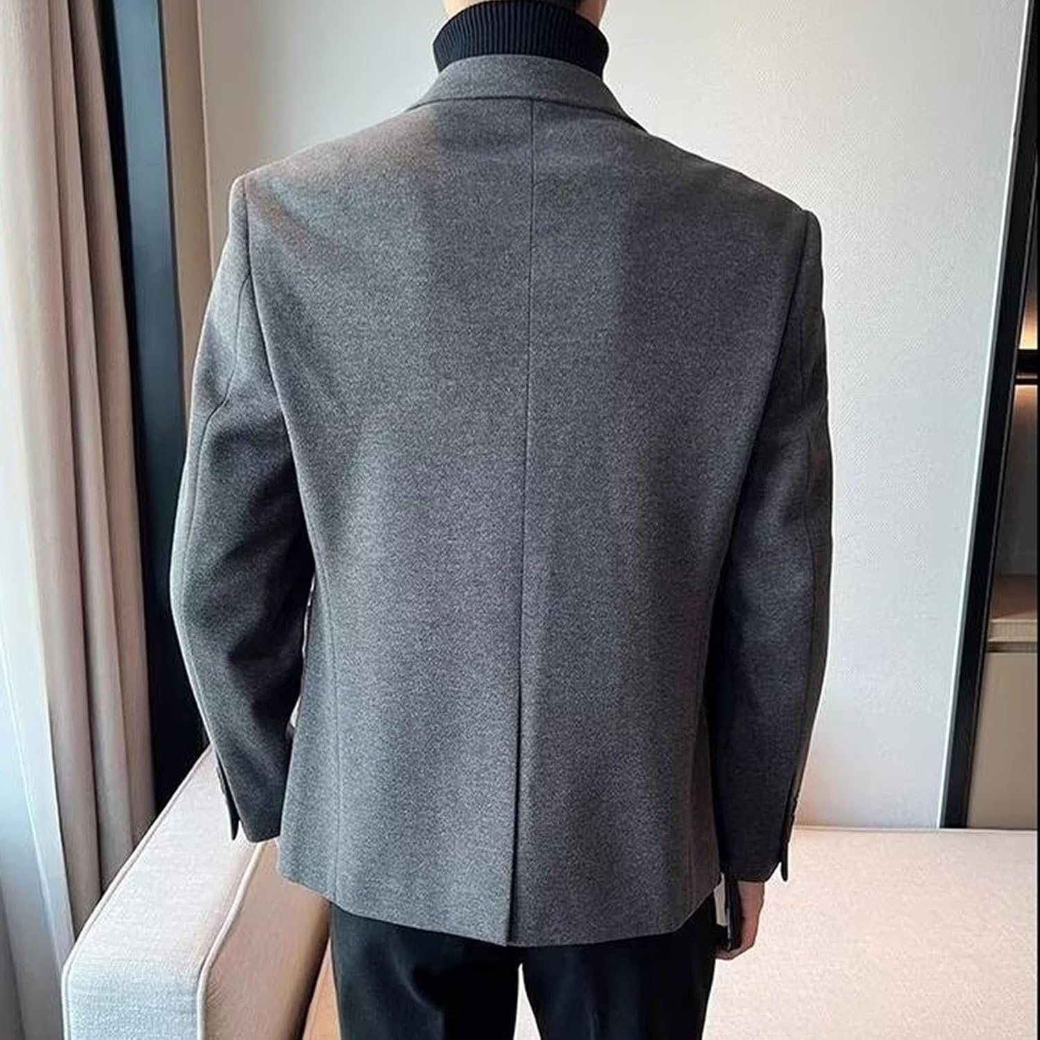 Män lätt tjock ullblandning kappa smal passform bekväm business vardaglig kavaj vårtandad kostym jacka