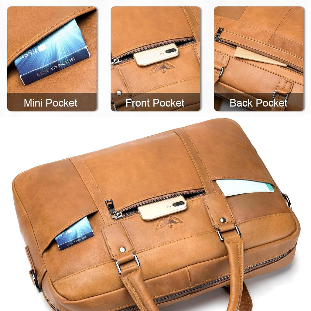 BAGZY Laptopväska för män läder 15,6 tum bärbar dator portfölj laptopfodral gåvor för män laptop messenger axelväska för PC laptop business handväska dokumentväska för kontor affärer college