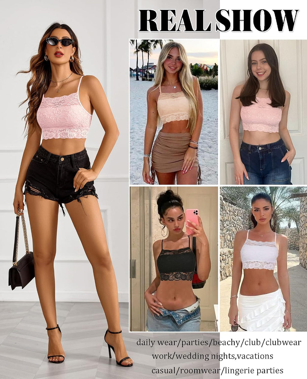 Avidlove Damer spets crop top camilose undertröja magfri toppar