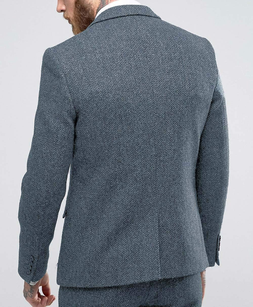 Klassiska herrkostymer normal passform 3 delar ull tweed fiskben by smoking bröllop brudgum blazer + väst + byxor