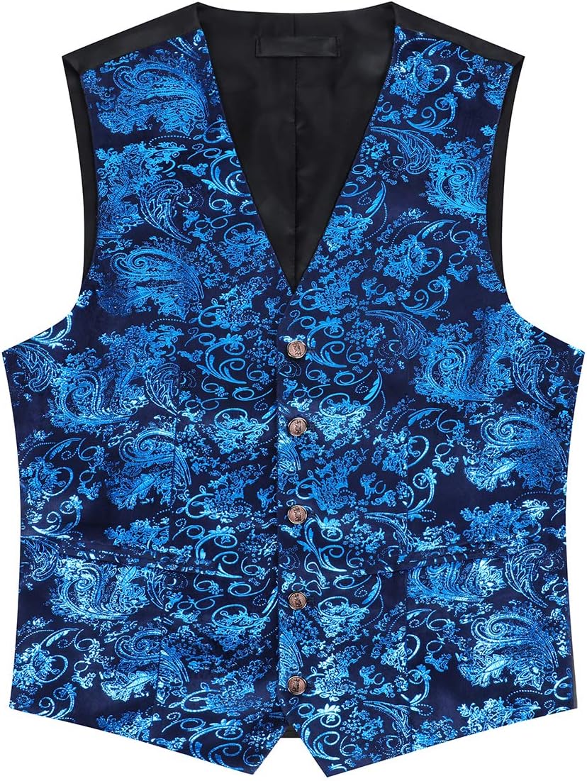 Paisley jacquard-kostym, väst för män, enkel knäppt väst, stilig, smal passform, med knäppning, bal, formell kostym
