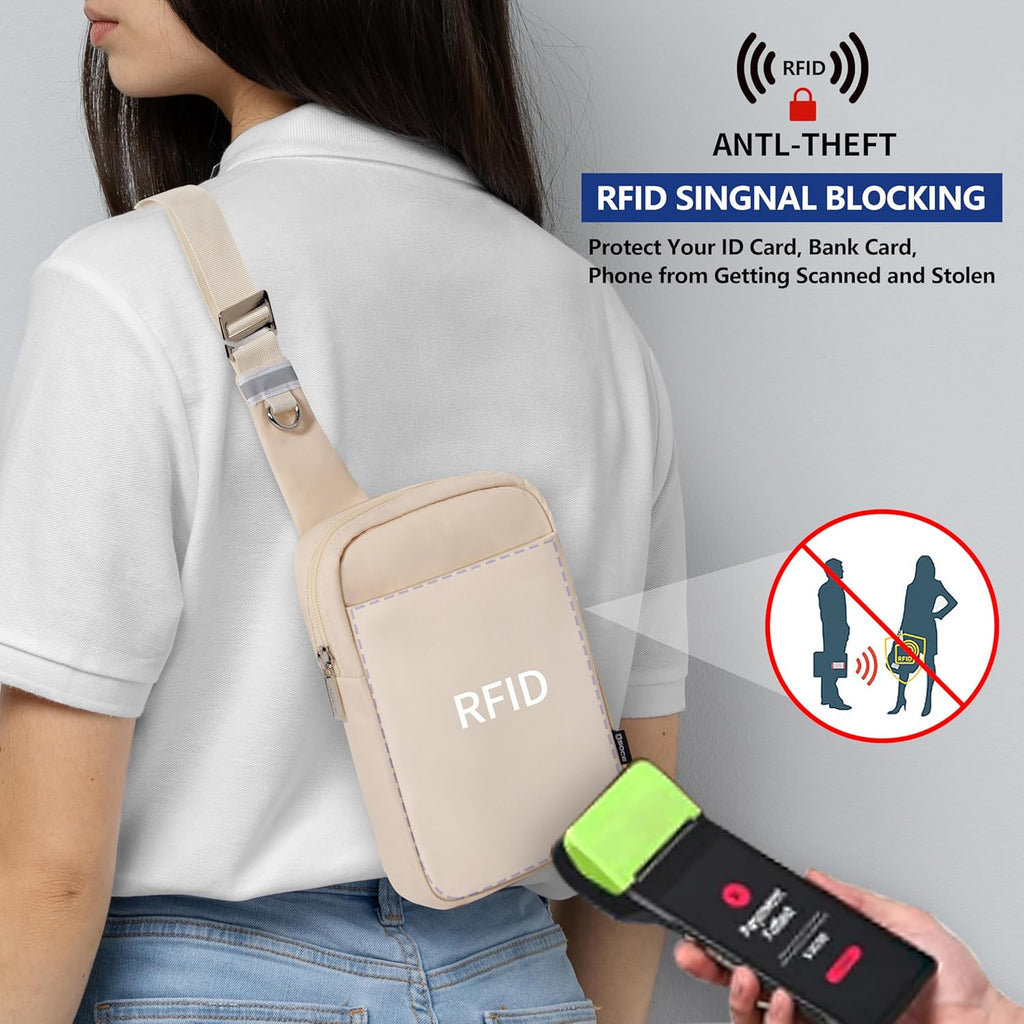 OSOCE liten axelväska med RFID-ficka, stöldskyddad väska för män och kvinnor – perfekt för resa och vandring