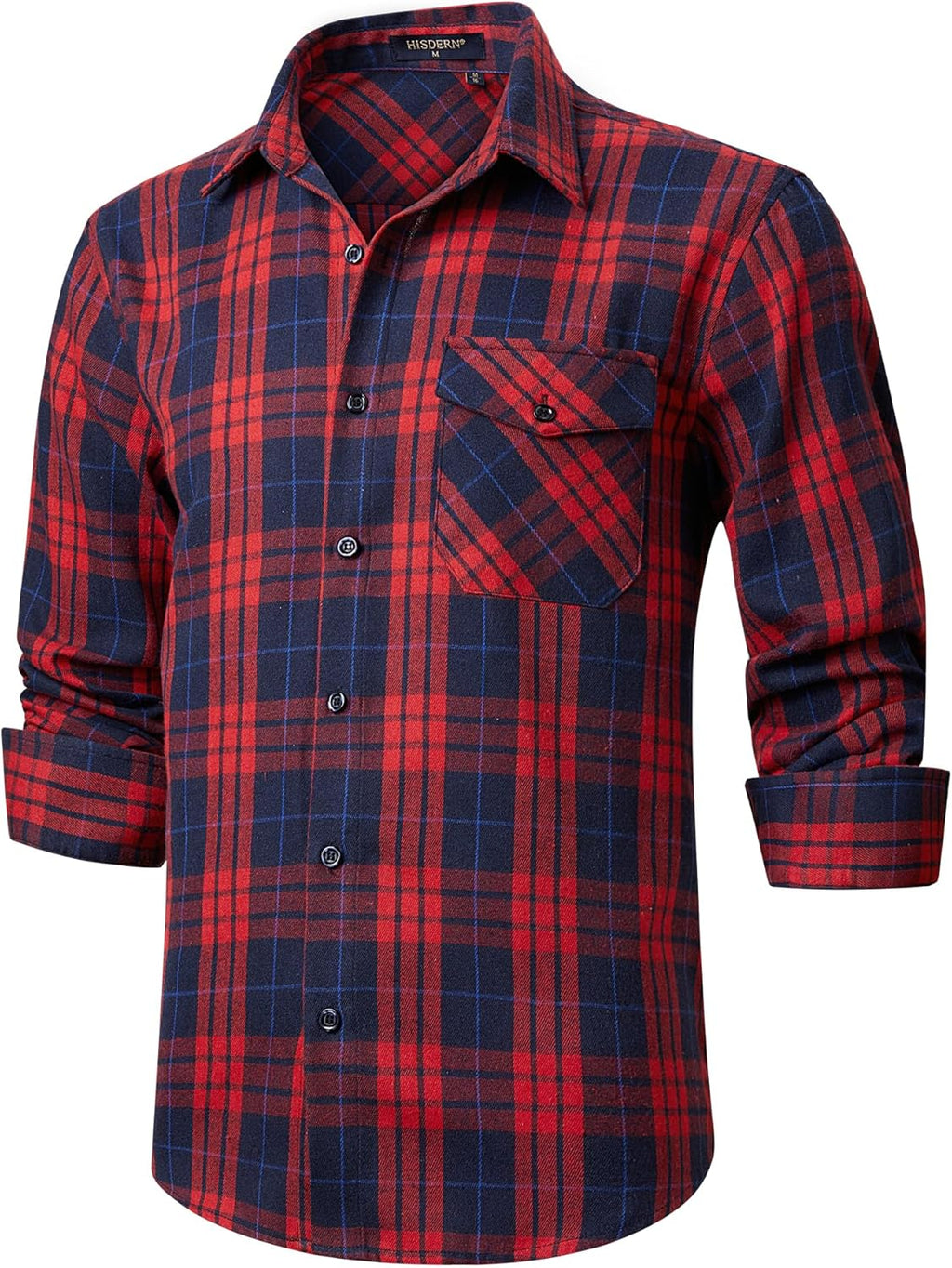 HISDERN Långärmad vardaglig rutig flanellskjorta rutig tartan button-down-skjortor för män S-4XL