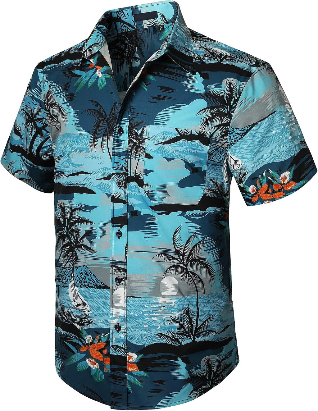 Enlision Funky Hawaii-skjorta för män, kortärmad, fritid, Hawaii-skjorta, tryck, ananas palmer, blommor, ledig, unisex, Hawaii-skjorta med framficka, S-2XL
