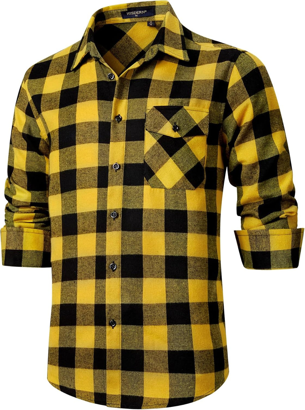 HISDERN Långärmad vardaglig rutig flanellskjorta rutig tartan button-down-skjortor för män S-4XL