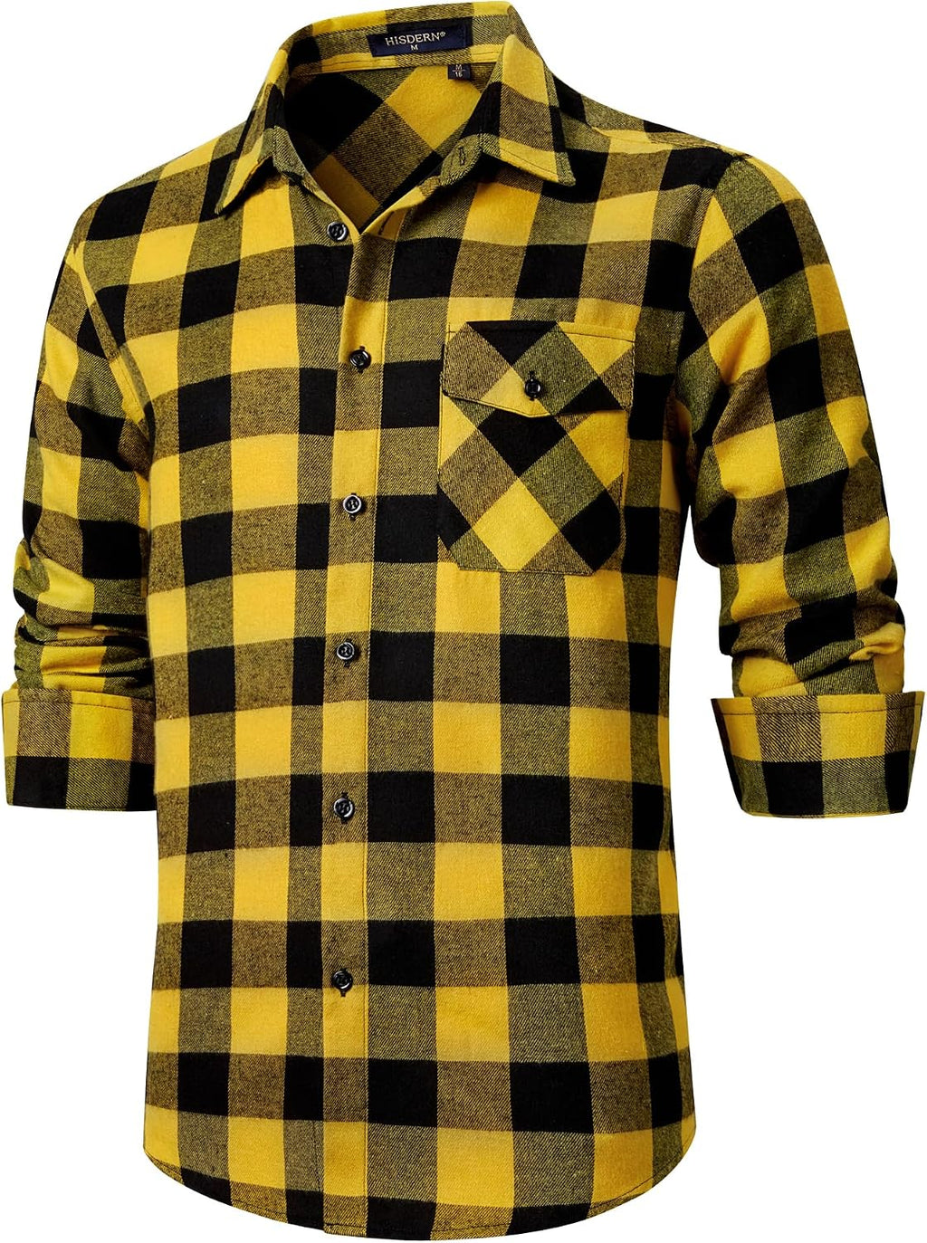 HISDERN Långärmad vardaglig rutig flanellskjorta rutig tartan button-down-skjortor för män S-4XL
