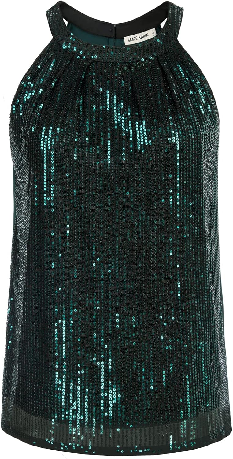 GRACE KARIN Dam elegant chiffongblus rund hals ärmlös skjorta casual toppar