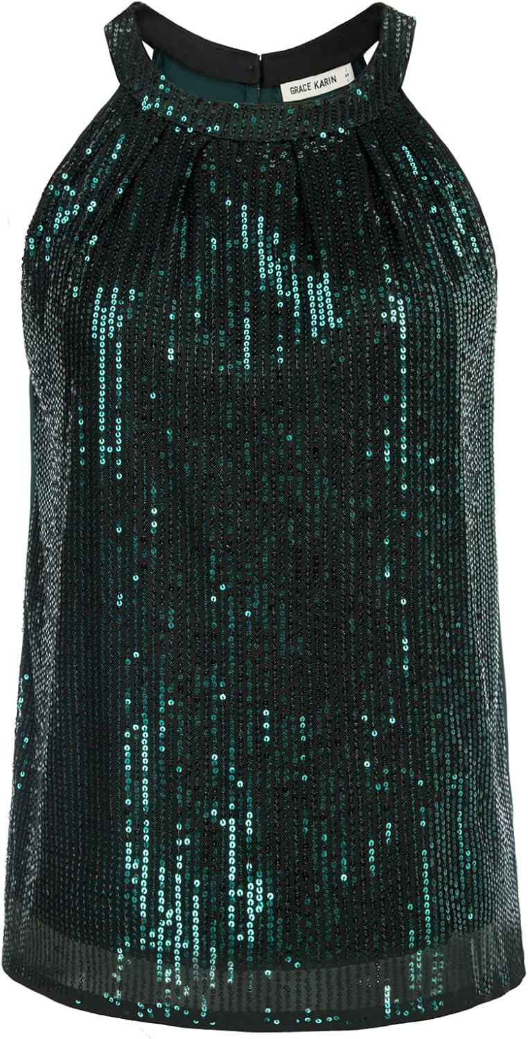 GRACE KARIN Dam elegant chiffongblus rund hals ärmlös skjorta casual toppar