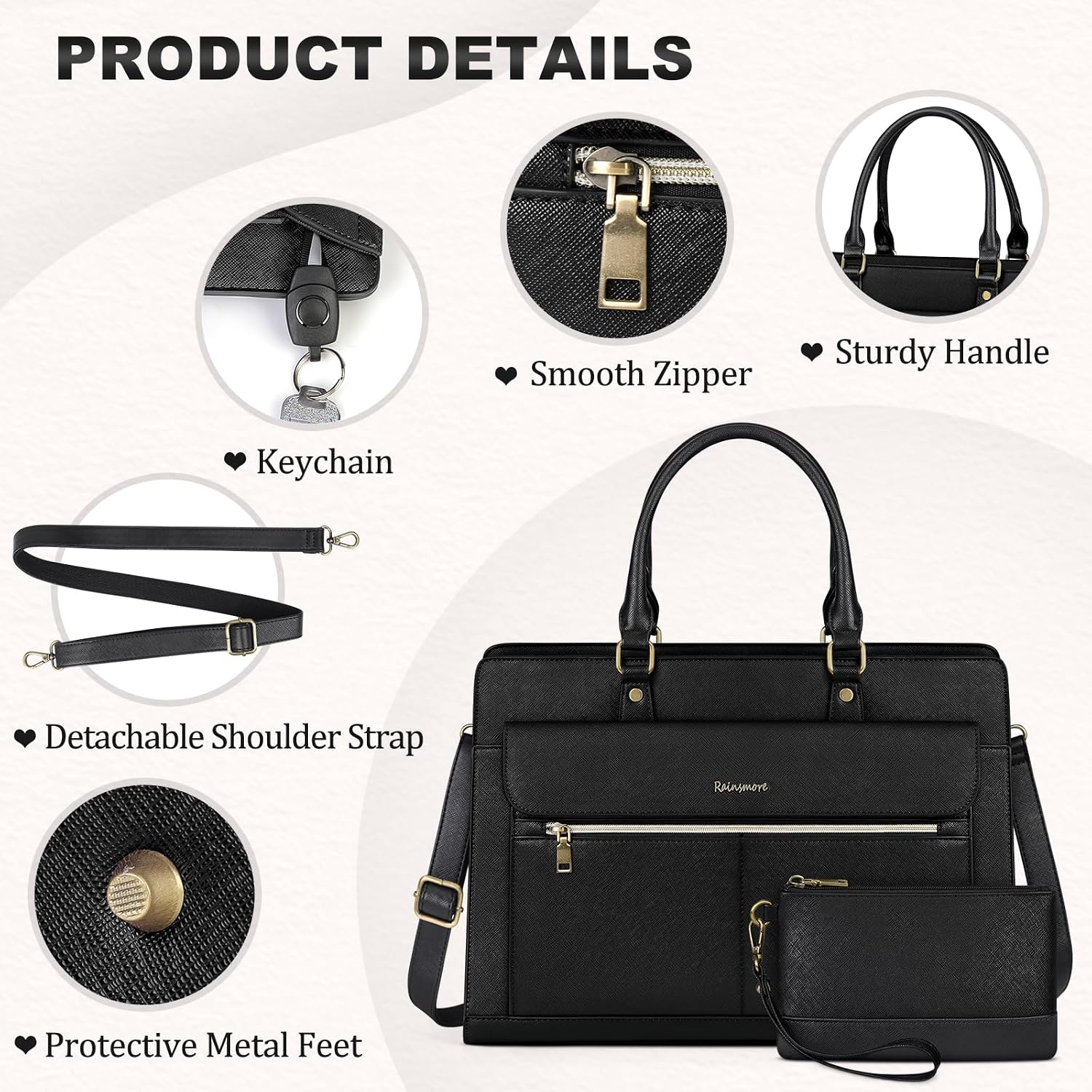 RAINSMORE Handväska damer shopper damer stor med plånbok 2-delat set