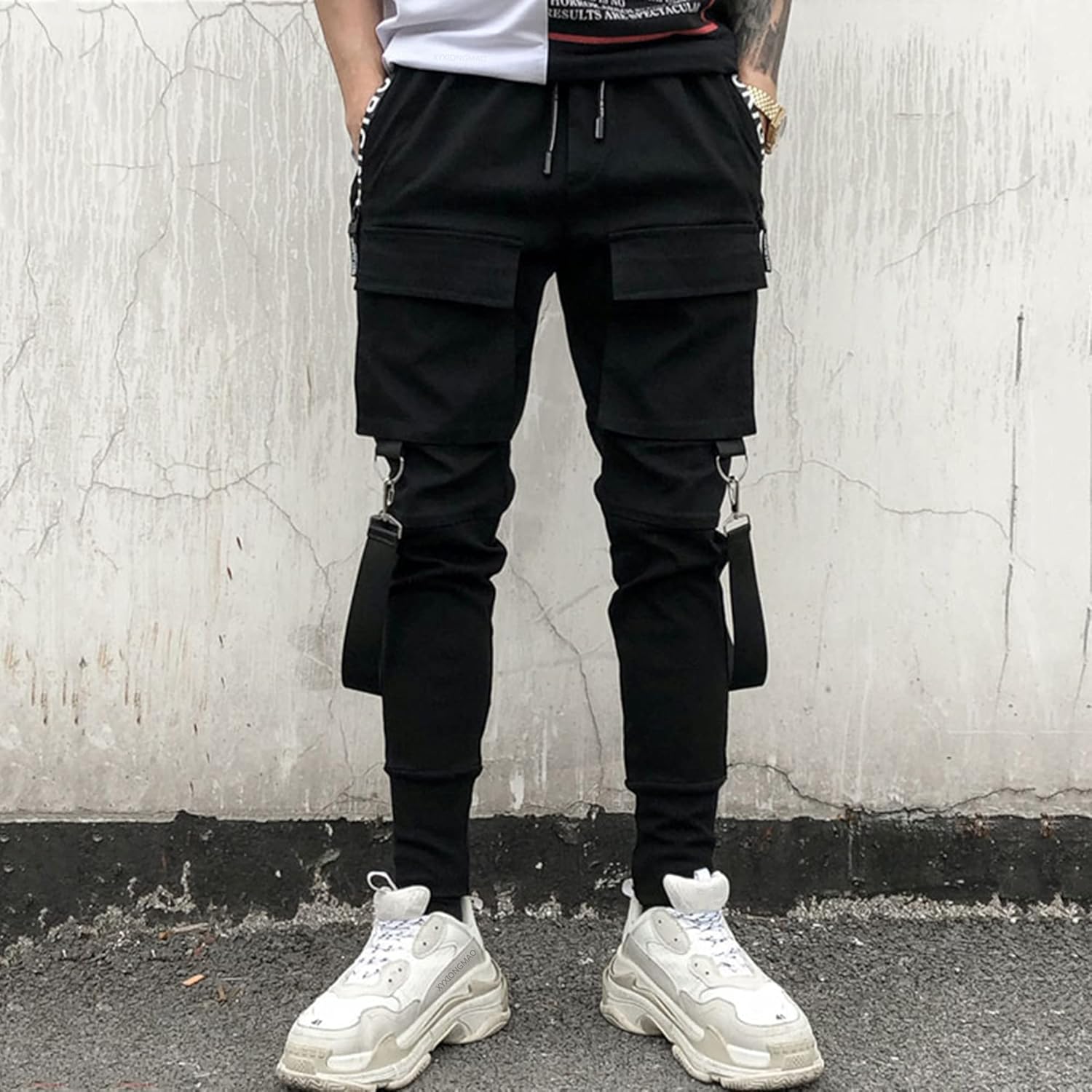 XYXIONGMAO Unisex Cargo haremsbyxor funktionella taktiska träningsbyxor byxor hiphop joggingbyxor techwear streetwear overaller