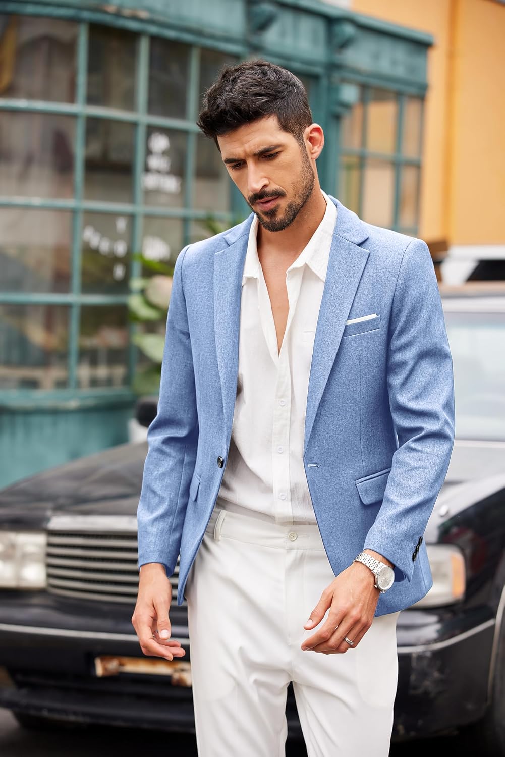 Coofand Vardaglig kostymkavaj för män, blazer, lätt och sportig med en knapp, linnetextur