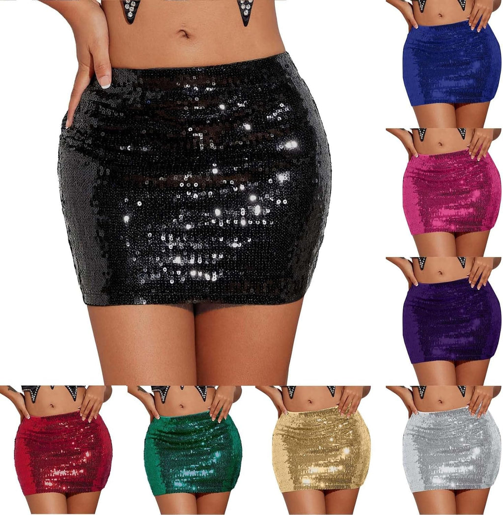 Glittrig minikjol för kvinnor, svart, glitterkjol för kvinnor – mode, slim fit, bodycon-kjolar, basic, semesterframträdande, minikirter, klassiska pennkjolar, enfärgade paljettshorts