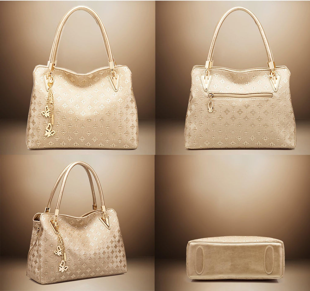 Chikencall dammode PU-läder Satchel Hobo Dam Väskor, Handväska + Axelväska + Handväska + Korthållare 4 st Set Tygväska Handväska