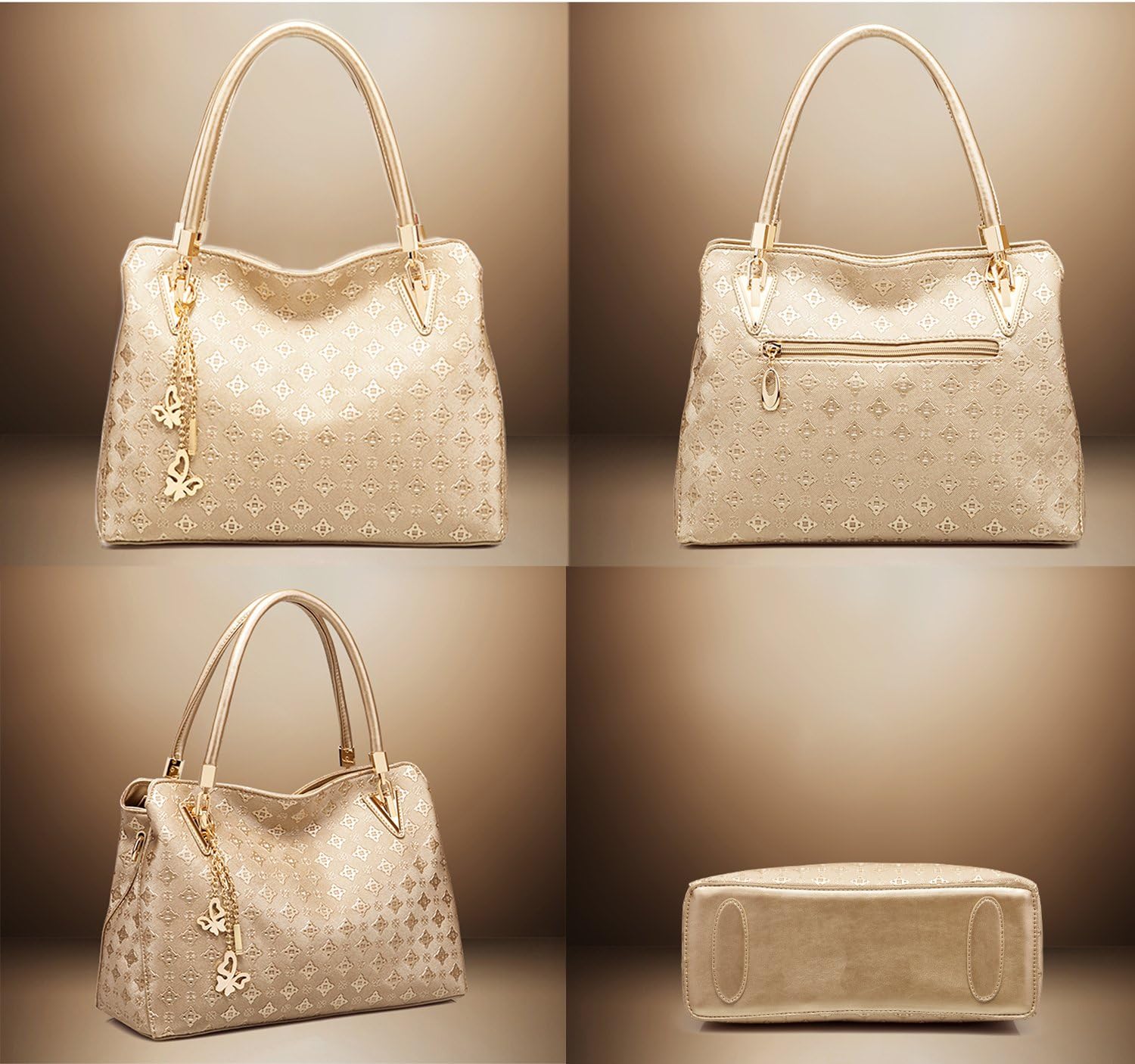 Chikencall dammode PU-läder Satchel Hobo Dam Väskor, Handväska + Axelväska + Handväska + Korthållare 4 st Set Tygväska Handväska