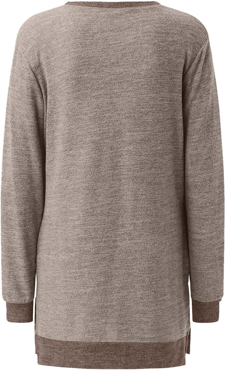 HUIFUAO T-shirt för kvinnor långärmad rund hals färgblock delad topp lös pullover topp skjorta kvinnor svart plus size t-shirt