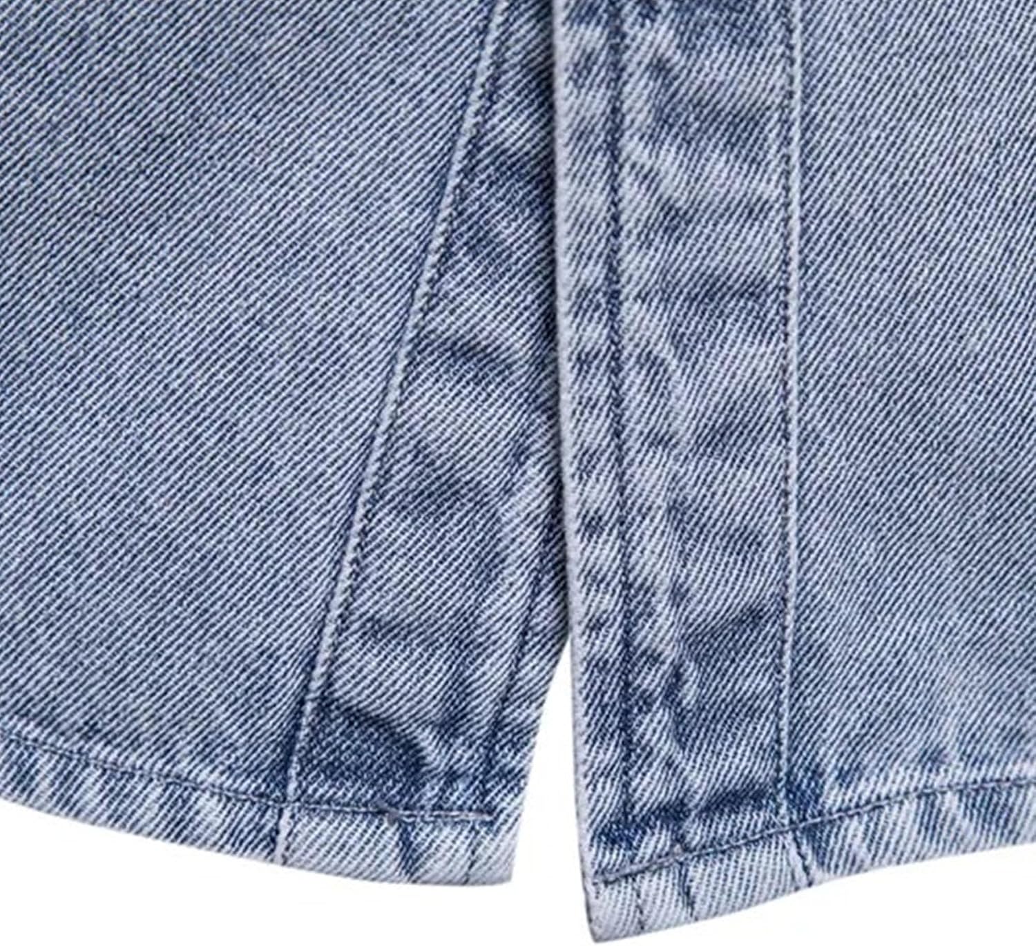 Herr mjuk bekväm strerch arbete jeansskjorta långärmad normal passform denim skjorta knappar skjortor med fickor