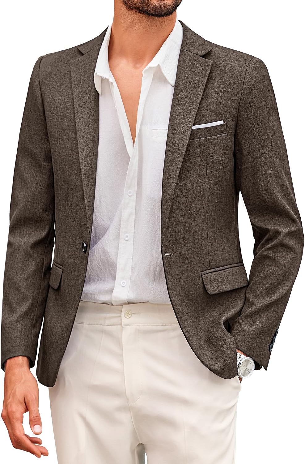Coofand Vardaglig kostymkavaj för män, blazer, lätt och sportig med en knapp, linnetextur