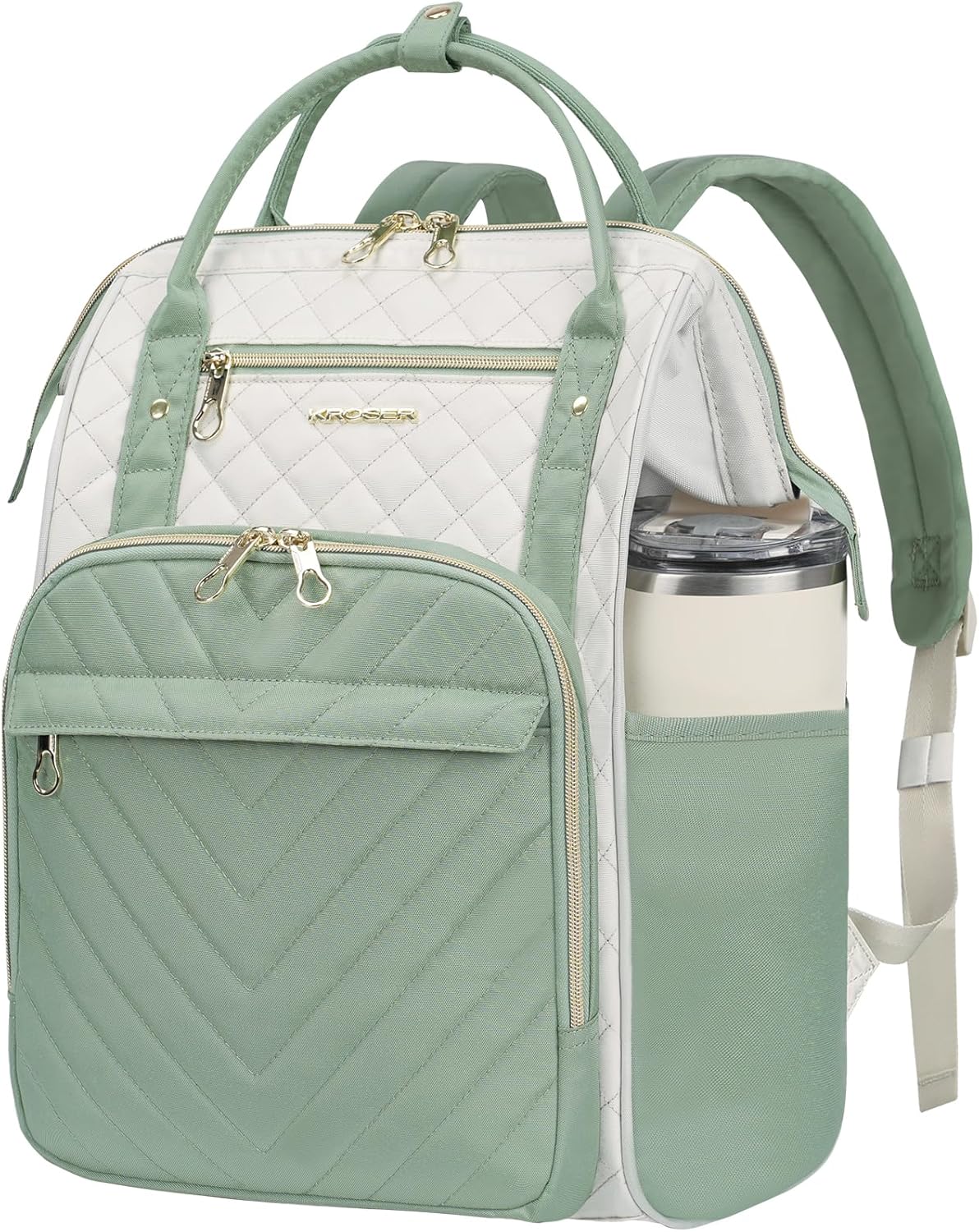 KROSER Laptop Ryggsäck Dator Ryggsäck College Casual Daypack, Quiltad dammig rosa, 17 inch
