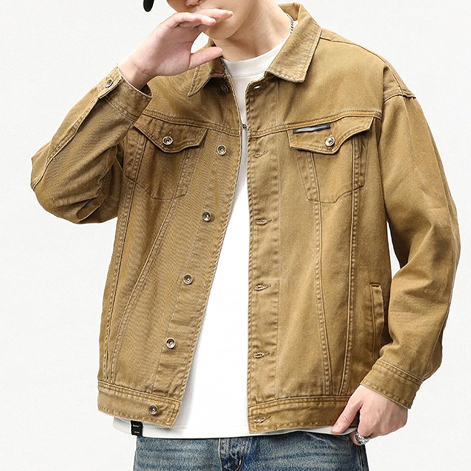 JEShifangjiusu Män Street Fashion Casual Denim Ytterkläder Baggy Rapper Denim Jackor Hip Hop Avslappnad Passform Streetwear