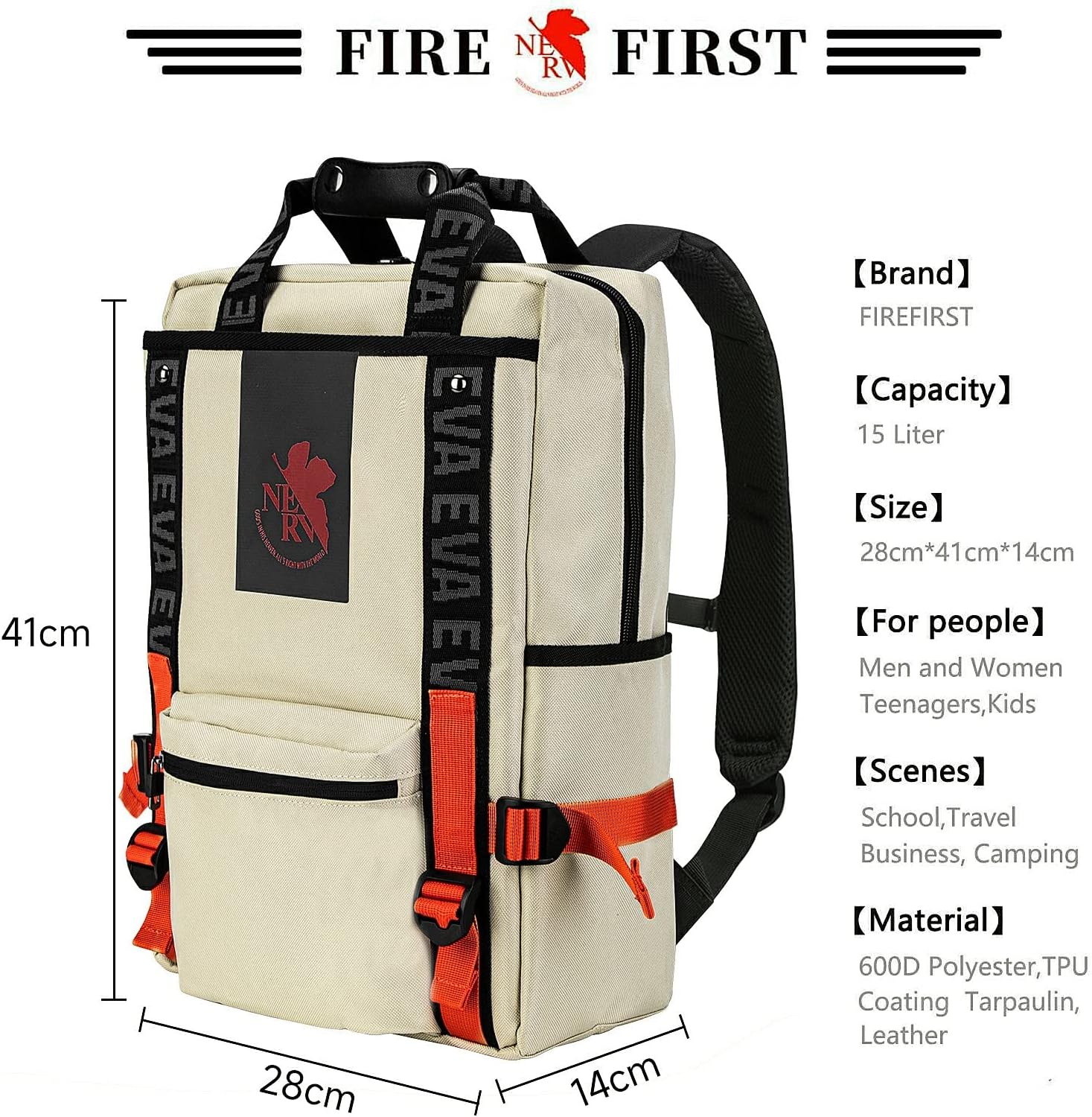 FIREFIRST x RADIO EVA - Evangelion Ryggsäck med laptopfack 15,6 tum Skolryggsäck