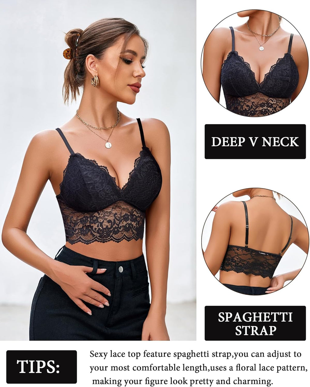 Avidlove dam spets bustier camisole sexig crop top V-ringad bralette undertröja bh spagettiremmar tank basic magfri toppar festival going outfit