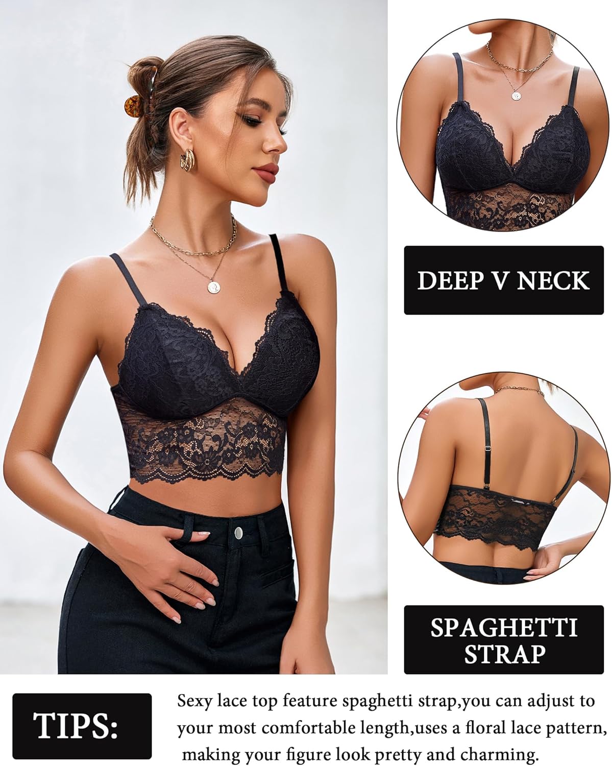 Avidlove dam spets bustier camisole sexig crop top V-ringad bralette undertröja bh spagettiremmar tank basic magfri toppar festival going outfit