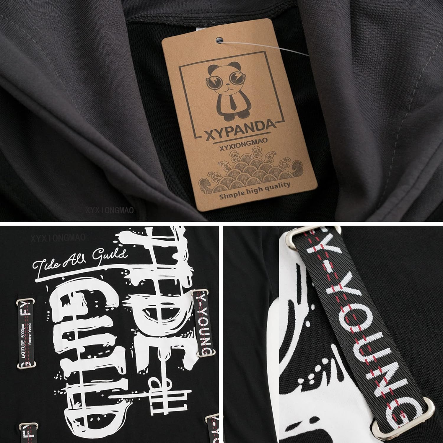 XYXIONGMAO Techwear Japansk hiphop-skjorta för män, grafisk alfabetdesign, arbetskläder, gotisk tröja