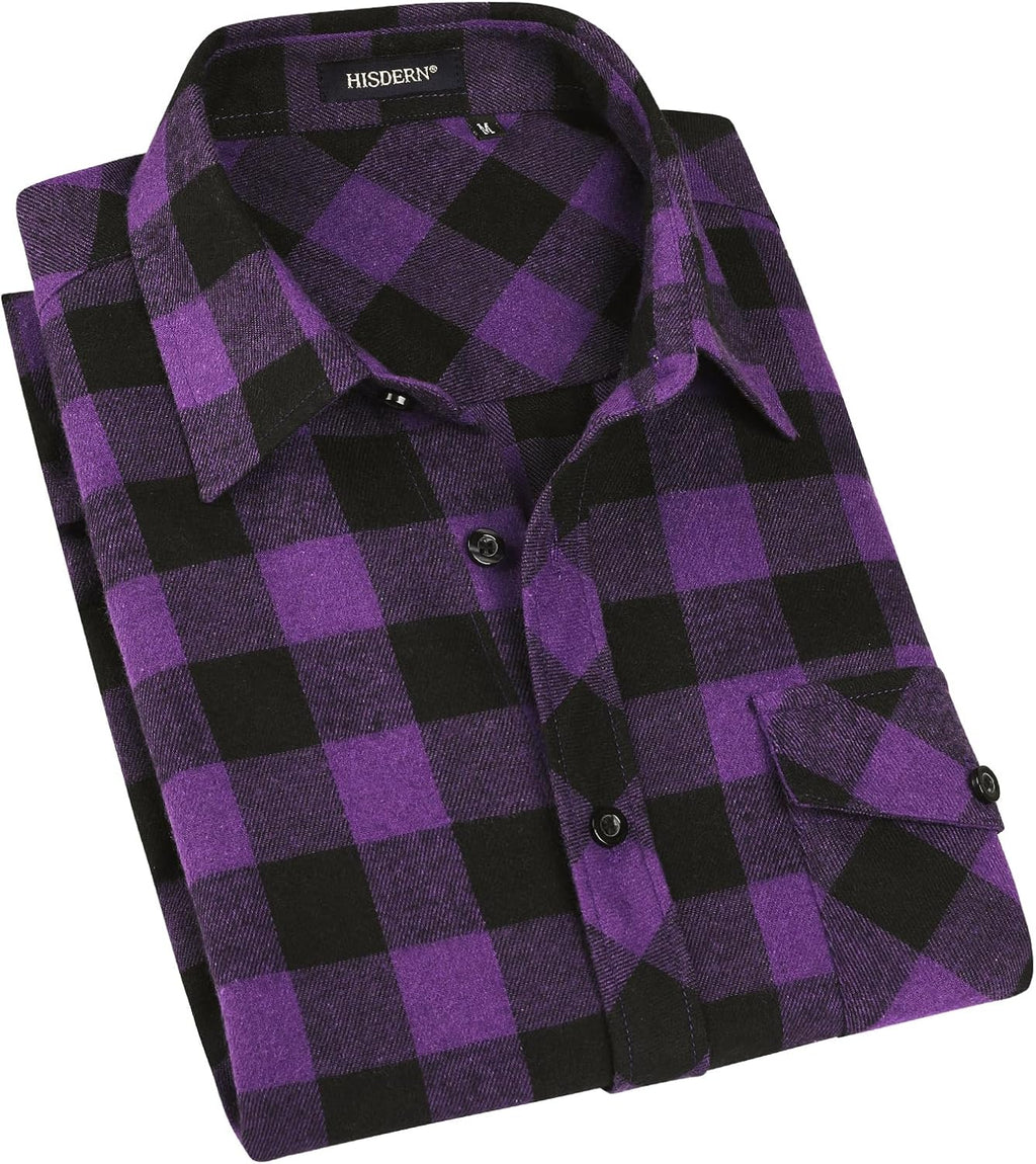 HISDERN Långärmad vardaglig rutig flanellskjorta rutig tartan button-down-skjortor för män S-4XL