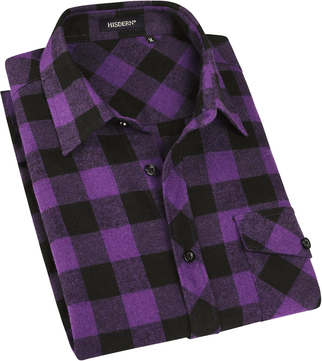 HISDERN Långärmad vardaglig rutig flanellskjorta rutig tartan button-down-skjortor för män S-4XL