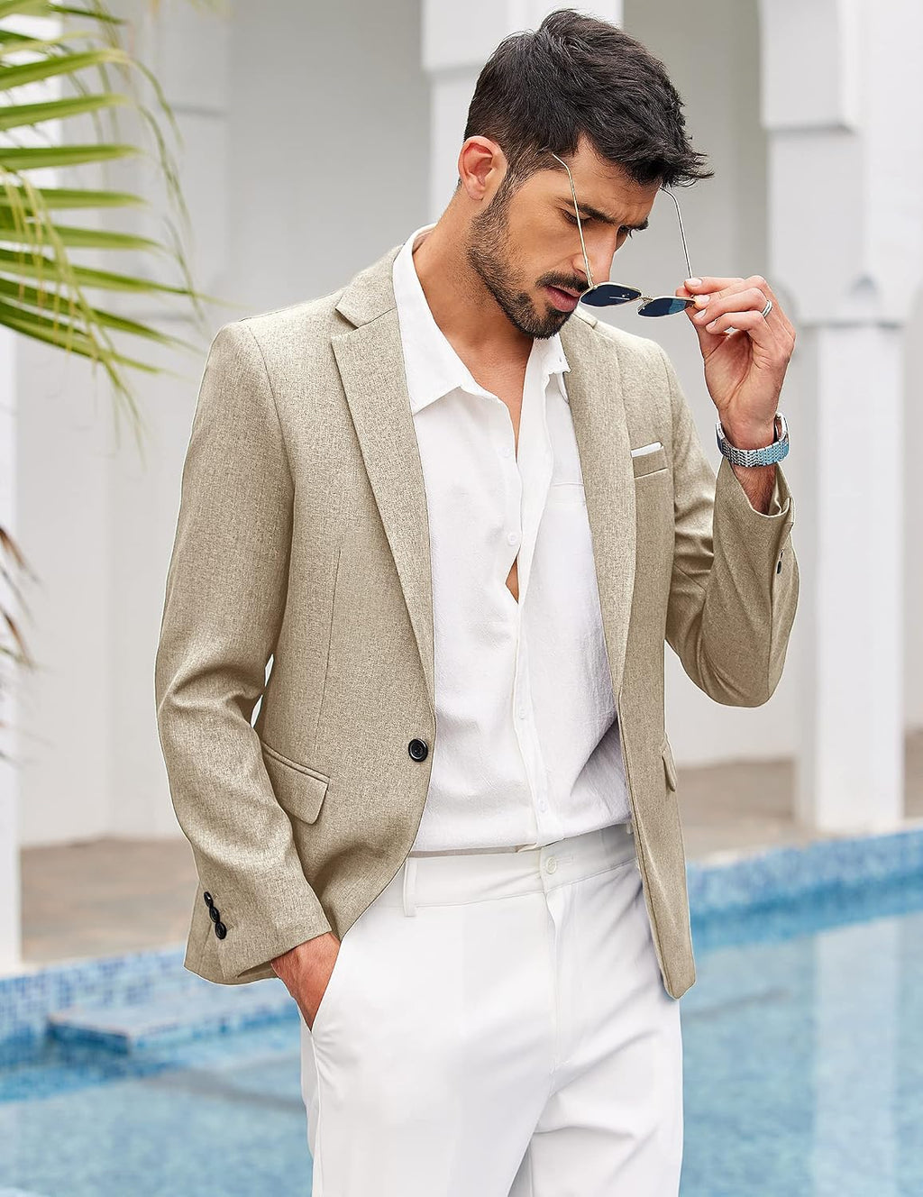 Coofand Vardaglig kostymkavaj för män, blazer, lätt och sportig med en knapp, linnetextur