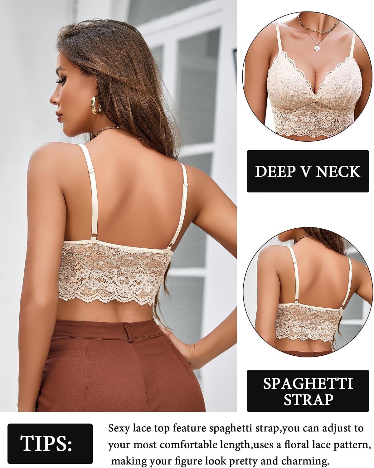 Avidlove dam spets bustier camisole sexig crop top V-ringad bralette undertröja bh spagettiremmar tank basic magfri toppar festival going outfit