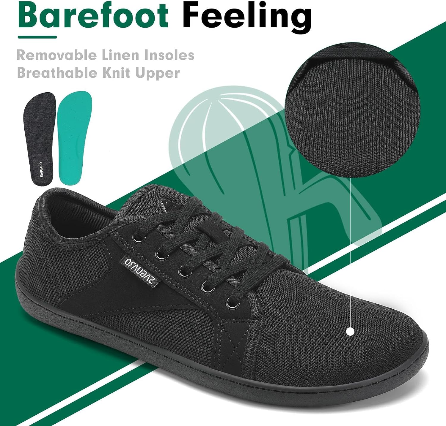 SAGUARO Unisex Knit Barfoot skor med Zero Drop Sula, Luck , Storlek 36–48