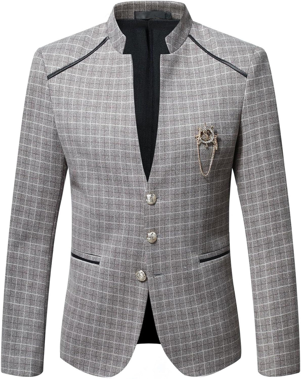 Män stående krage bankett blazer kappa klassisk bröllopsfest 3-knappars rutig jacka vår tunn daglig affärsdräkt jacka
