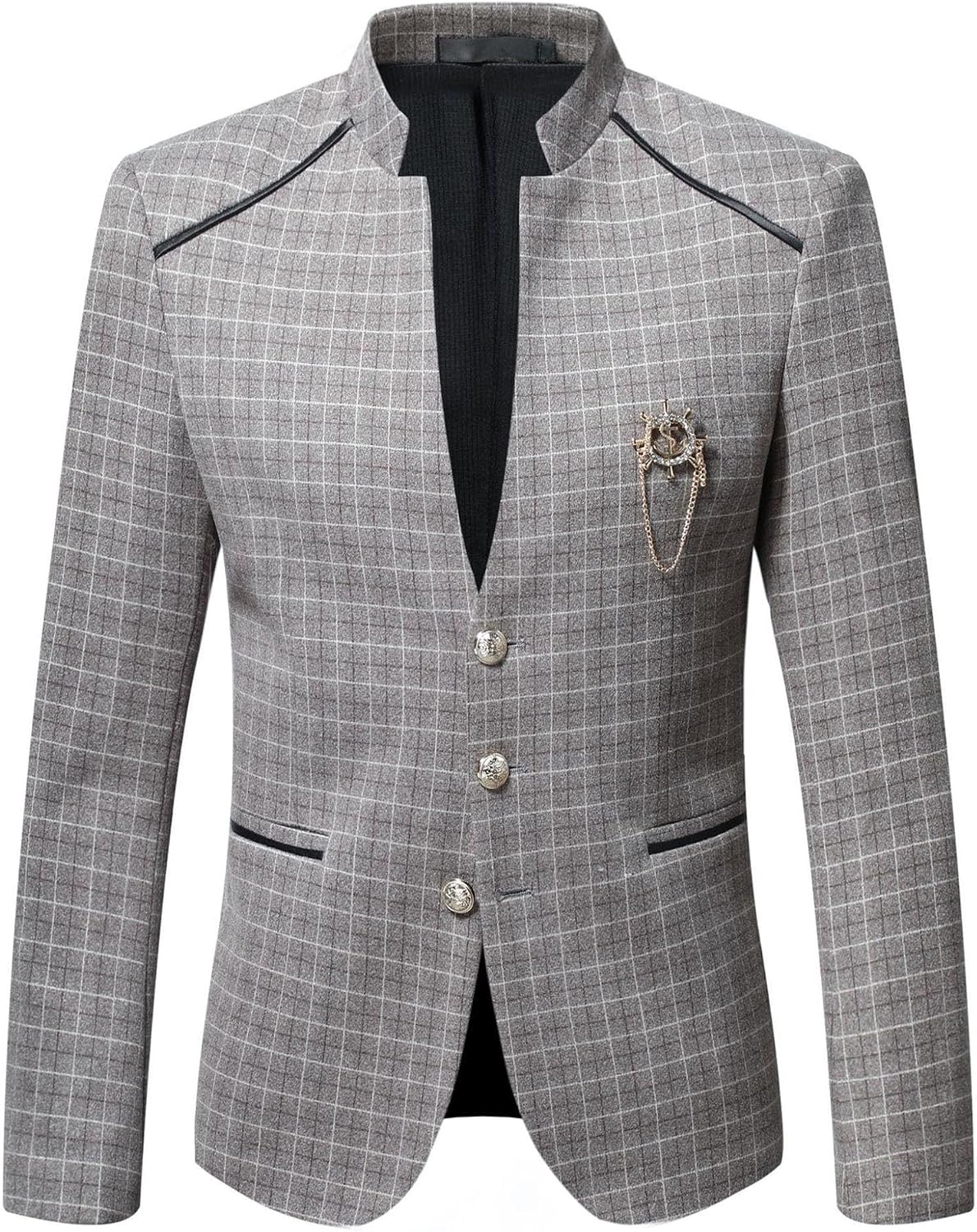 Män stående krage bankett blazer kappa klassisk bröllopsfest 3-knappars rutig jacka vår tunn daglig affärsdräkt jacka