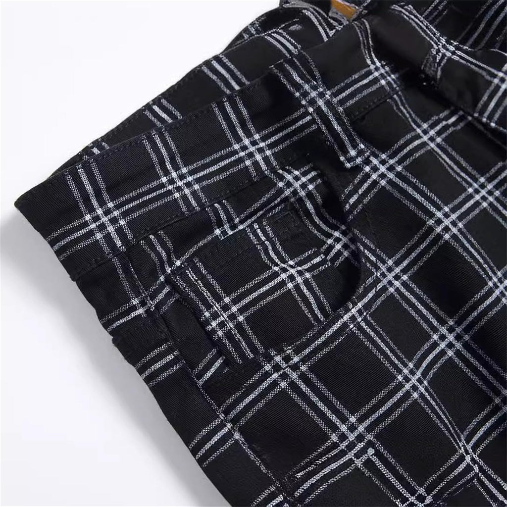 Rutiga byxor herr smal passform vardaglig stretchig twill chinos avsmalnande byxor