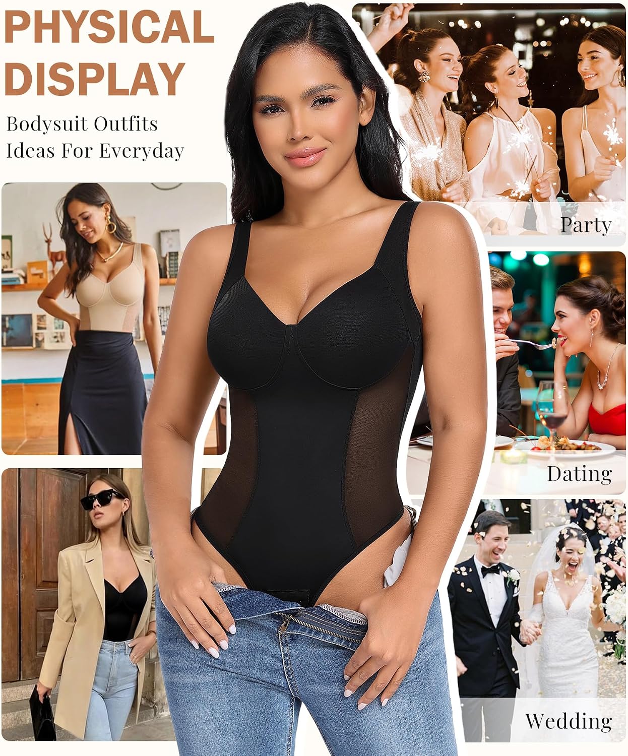 Niwicee Shapewear Body Body Shapewear Bodysuit Platt Mage Omslagring String Underkläder Smal Shaper Shaping Sexig Mesh Fajas Justerbar axelrem