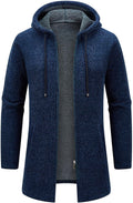 KUDORO Herrcardigan lång väst med dragkedja stickad kofta huvtröja tjock och ledig fleece tröja huvtröja