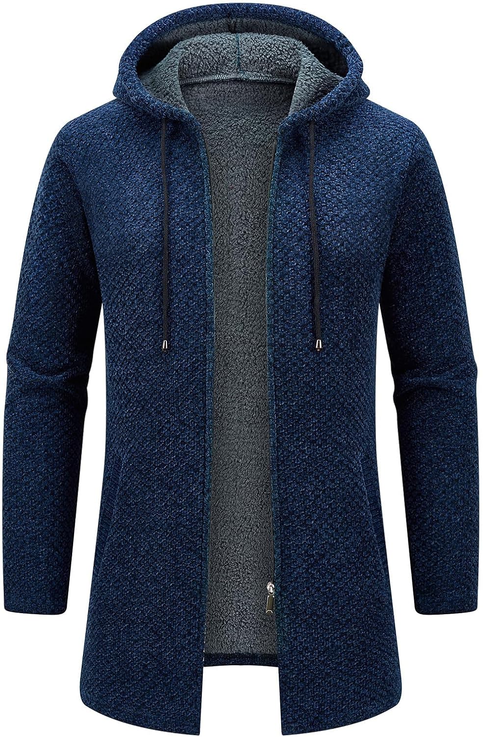 KUDORO Herrcardigan lång väst med dragkedja stickad kofta huvtröja tjock och ledig fleece tröja huvtröja