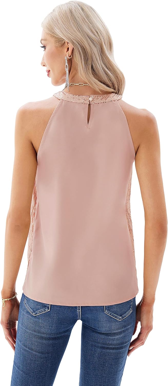 GRACE KARIN Dam elegant chiffongblus rund hals ärmlös skjorta casual toppar