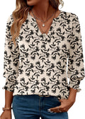 Rapbin Damblus med 3/4-ärm, lång V-ringad tunika, sommartopp, elegant, ledig blus, topp