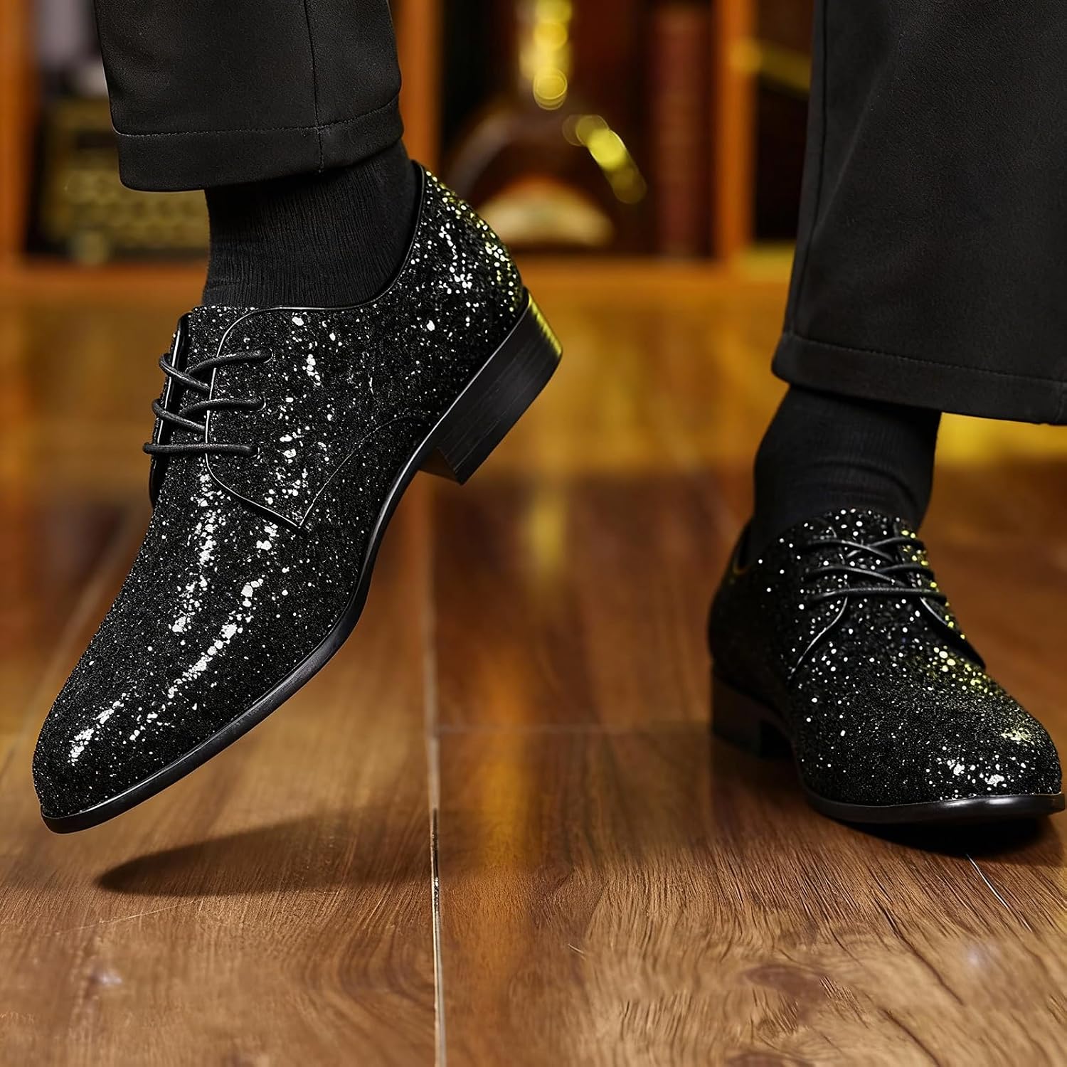 Gnistrande glitter snörning Oxfords klassiska formella bal klänning skor mode bröllopsfest kväll skor för speciella tillfällen