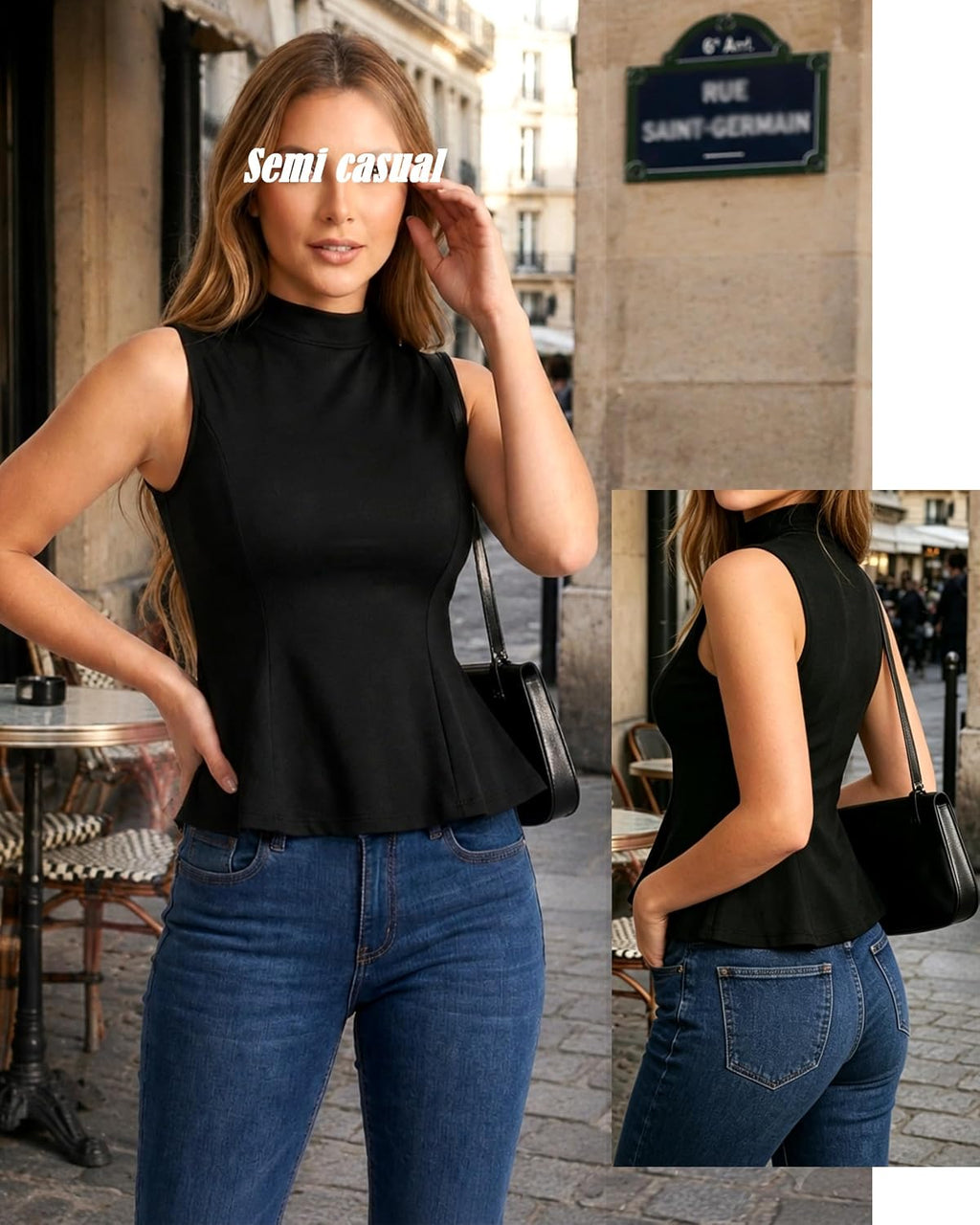 Navneet Eleganta toppar för damer, peplum, ärmlös polotröja, topp med söt, sommar, affärer, kontor, outfit
