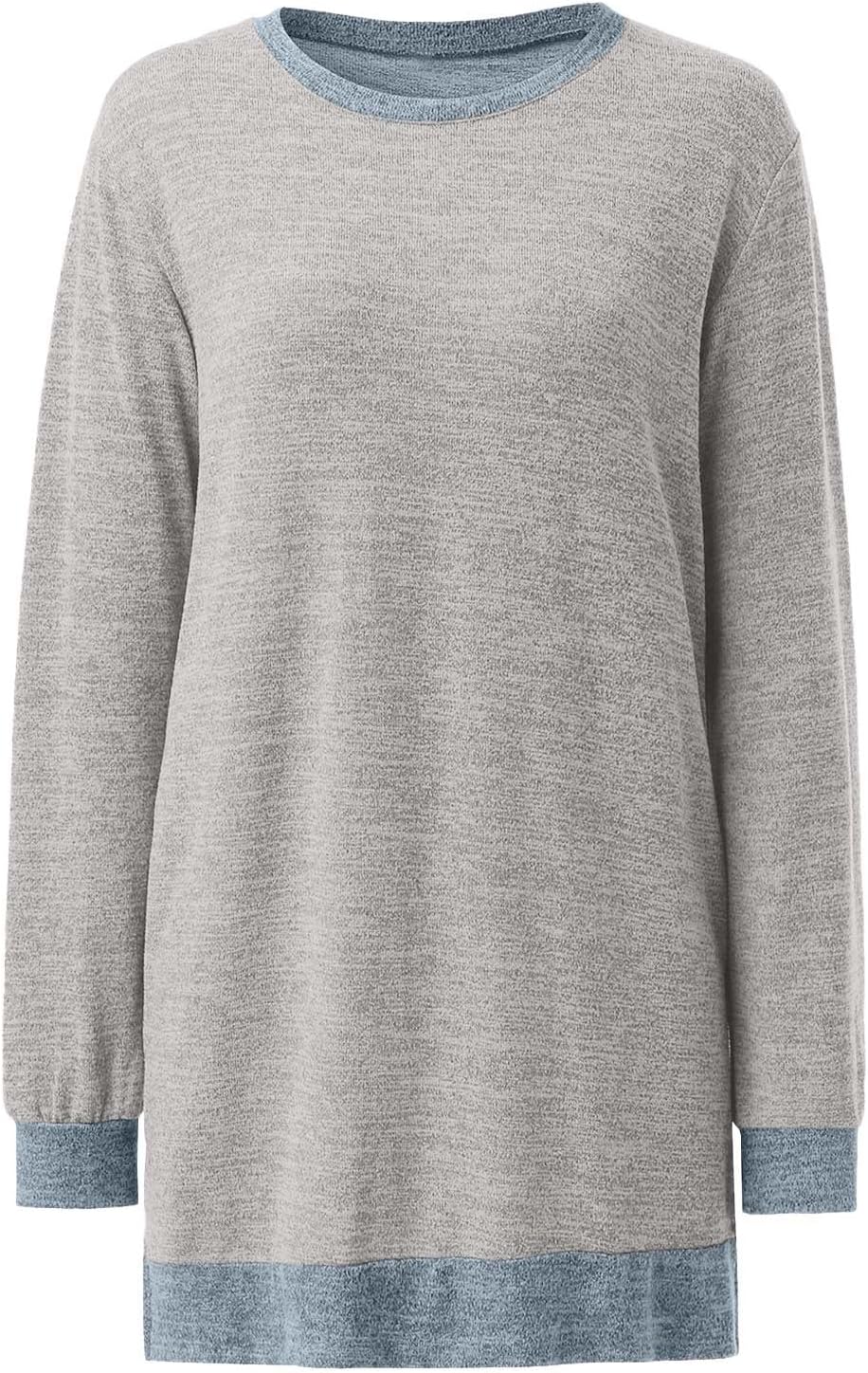HUIFUAO T-shirt för kvinnor långärmad rund hals färgblock delad topp lös pullover topp skjorta kvinnor svart plus size t-shirt