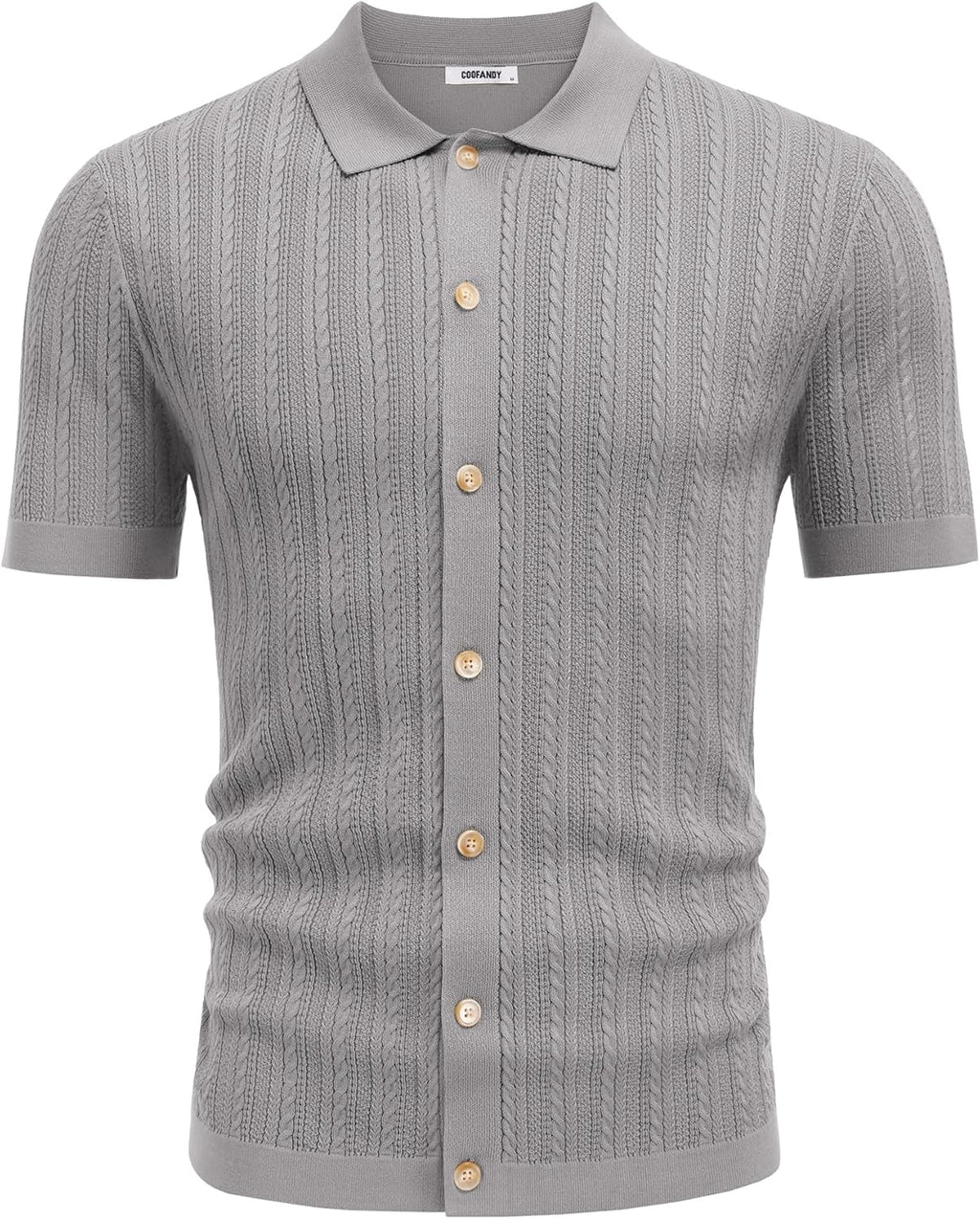 COOFANDY Herr kortärmad stickad pikétröja stretch kabel stickad full knapp golfskjorta polo t-shirt