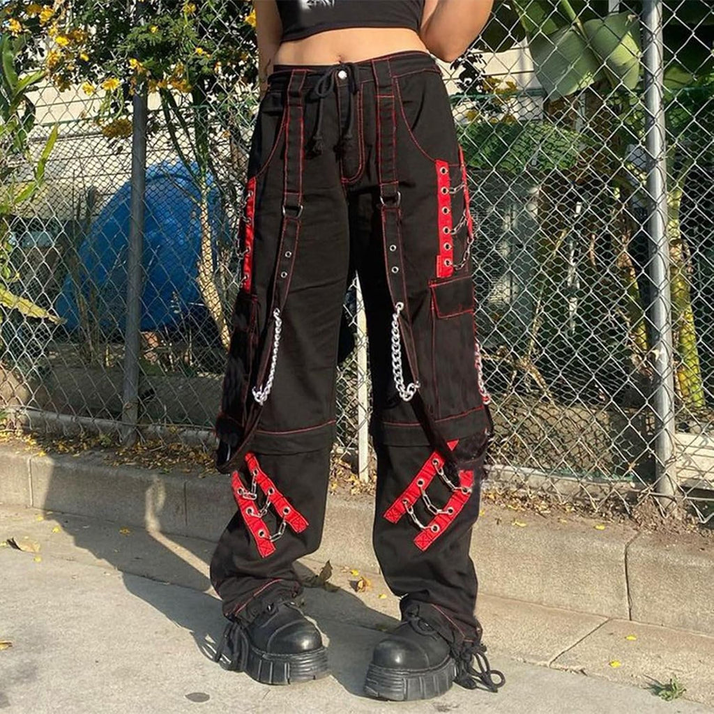 Goth Dark Y2k Punk Vida Ben Grunge Black Pants Mall Gothic Harajuku Baggy Highmidja Byxor Rem Patchwork Kläder