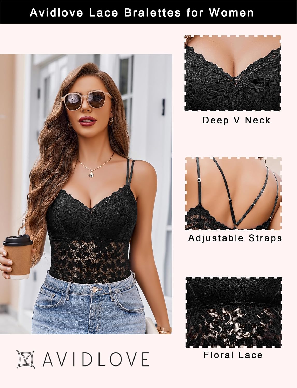 Avidlove Dantel Kısa Üst Kadın Seksi V Yakalı Atlet Yaz Kolsuz Dantel Üst